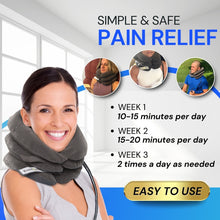 Load image into Gallery viewer, Women wearing the EverRelief Cervical Neck Traction Device for neck, back and shoulder pain relief.