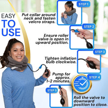 Load image into Gallery viewer, Women wearing the EverRelief Cervical Neck Traction Device for neck, back and shoulder pain relief.