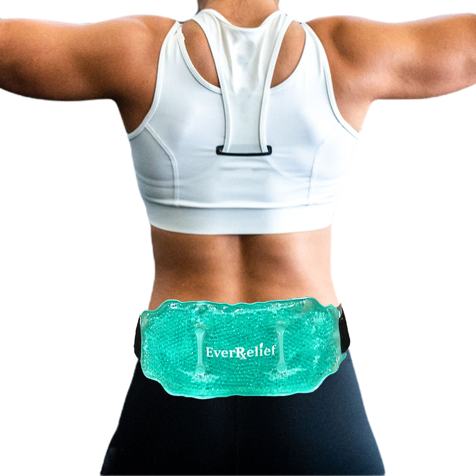 Ice Pack for Back Pain Relief with Elastic Strap by EverRelief - Hot or Cold Reusable Gel Bead Back Therapy Wrap Supports Pain, Swelling & Soreness from Injuries, Joint pain or Muscle Stiffness