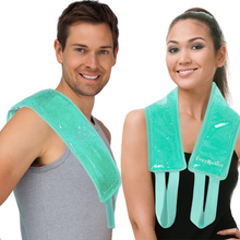 Load image into Gallery viewer, Man and woman wearing Hot or Cold Gel Bead Neck &amp; Shoulder Therapy Wrap Supports Pain, Swelling &amp; Soreness from Injury, Joint Pain or Muscle Stiffness- Therapeutic Reusable Compress