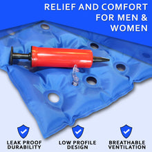 Load image into Gallery viewer, Ergonomically designed air inflatable seat cushion that evenly distributes your weight to provide comfort from pressure point pain can be used while driving, on a plane or train, in a wheelchair, in bed, at the kitchen or dining table and at your computer desk in your home or office.