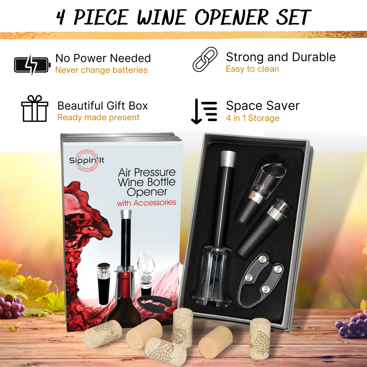 Sippin'It 4 Piece Wine Opener Gift Set – EverRelief