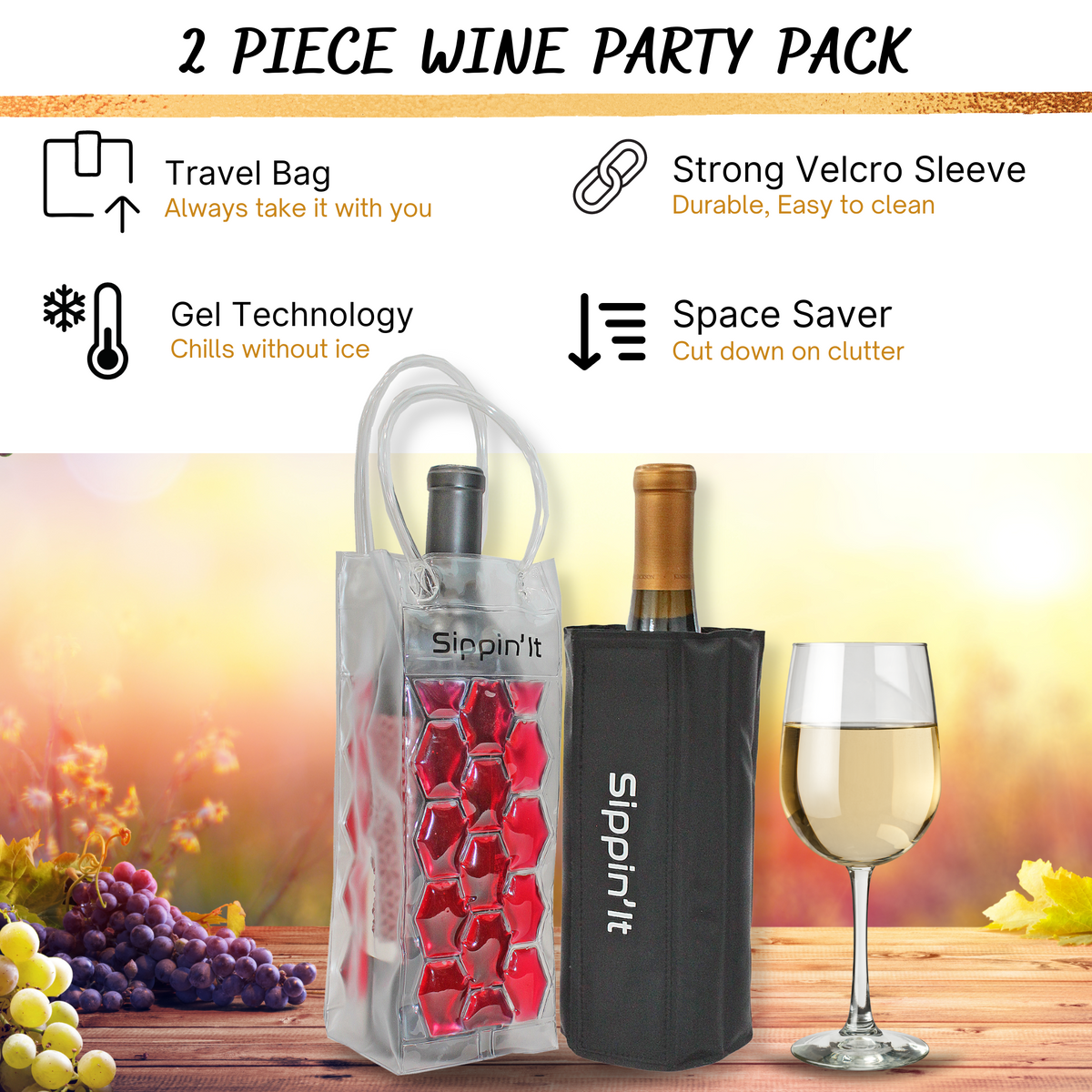2 Piece Wine Party Pack Freezable Wine Chillers by Sippin It EverRelief