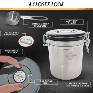 Sippin'It Airtight Coffee beans storage container to filter out CO2 and keep beans fresh for up to 6 months