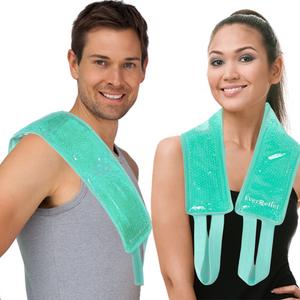 Man and woman wearing Hot or Cold Gel Bead Neck & Shoulder Therapy Wrap Supports Pain, Swelling & Soreness from Injury, Joint Pain or Muscle Stiffness- Therapeutic Reusable Compress