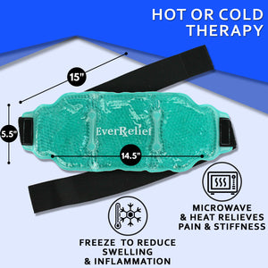 Ice Pack for Back Pain Relief with Elastic Strap by EverRelief - Hot or Cold Reusable Gel Bead Back Therapy Wrap Supports Pain, Swelling & Soreness from Injuries, Joint pain or Muscle Stiffness