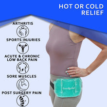 Load image into Gallery viewer, Ice Pack for Back Pain Relief with Elastic Strap by EverRelief - Hot or Cold Reusable Gel Bead Back Therapy Wrap Supports Pain, Swelling &amp; Soreness from Injuries, Joint pain or Muscle Stiffness