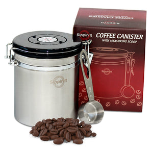 Sippin'It Airtight Coffee beans storage container to filter out CO2 and keep beans fresh for up to 6 months
