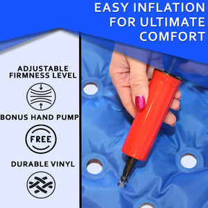 Ergonomically designed air inflatable seat cushion that evenly distributes your weight to provide comfort from pressure point pain can be used while driving, on a plane or train, in a wheelchair, in bed, at the kitchen or dining table and at your computer desk in your home or office.