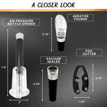 Load image into Gallery viewer, The Sippin’It 4 Piece wine opener set including an foil cutter, air pressure wine bottle opener, wine aerator pourer and wine vacuum sealer all in a high quality gift set.