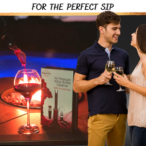 The Sippin’It 4 Piece wine opener set including an foil cutter, air pressure wine bottle opener, wine aerator pourer and wine vacuum sealer all in a high quality gift set.