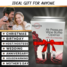 Load image into Gallery viewer, The Sippin’It 4 Piece wine opener set including an foil cutter, air pressure wine bottle opener, wine aerator pourer and wine vacuum sealer all in a high quality gift set.