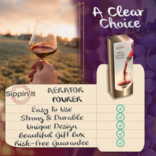 Load image into Gallery viewer, The Sippin’It wine aerator pourer instantly aerates by injecting air bubbles directly into the wine as you pour releasing aromas and intensifying flavor with a drip-free pour.