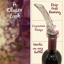 Load image into Gallery viewer, The Sippin’It wine aerator pourer instantly aerates by injecting air bubbles directly into the wine as you pour releasing aromas and intensifying flavor with a drip-free pour.