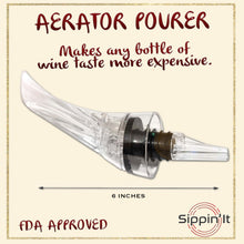 Load image into Gallery viewer, The Sippin’It wine aerator pourer instantly aerates by injecting air bubbles directly into the wine as you pour releasing aromas and intensifying flavor with a drip-free pour.