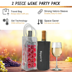 Freezable Wine Chillers by Sippin'It - 2 Piece Wine Party Pack - Wine Cooler Sleeve and Portable Wine Chiller Travel Bag - Keep Chilled Wine Cold - Reusable for Picnics, BBQ's, Camping or Boating.